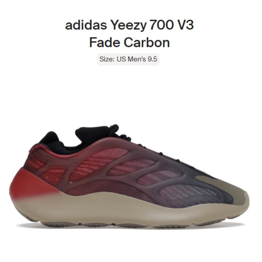 Size 9.5 - Adidas Yeezy 700 V3 Fade Carbon - GW1814 - AUTHENTIC NEW!!